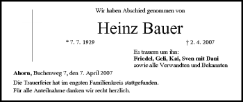 Anzeige von Heinz Bauer von MGO