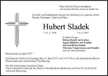 Anzeige von Hubert Sladek von MGO