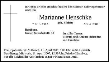 Anzeige von Marianne Henschke von MGO