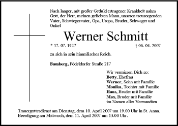 Anzeige von Werner Schmitt von MGO