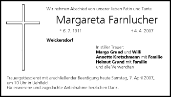 Anzeige von Margareta Farnlucher von MGO