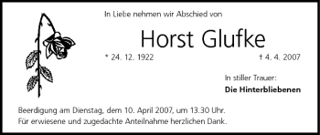 Anzeige von Horst Glufke von MGO