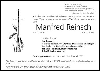 Anzeige von Manfred Reinsch von MGO