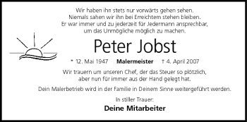 Anzeige von Peter Jobst von MGO