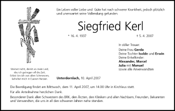 Anzeige von Siegfried Kerl von MGO