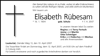 Anzeige von Elisabeth Rübesam von MGO