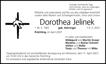 Anzeige von Dorothea Jelinek von MGO