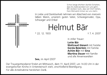 Anzeige von Helmut Bär von MGO