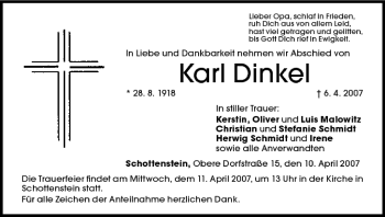 Anzeige von Karl Dinkel von MGO
