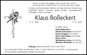Anzeige von Klaus Boßeckert von MGO
