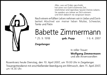 Anzeige von Babette Zimmermann von MGO