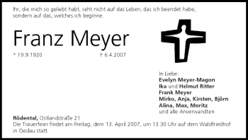 Anzeige von Franz Meyer von MGO