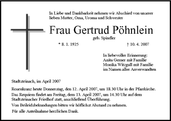 Anzeige von Gertrud Pöhnlein von MGO
