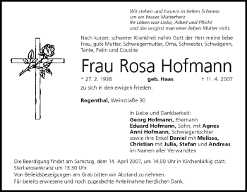 Anzeige von Rosa Hofmann von MGO