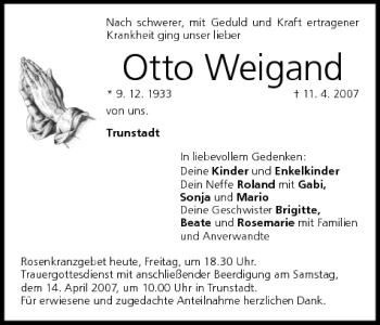 Anzeige von Otto Weigand von MGO