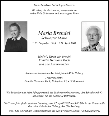 Anzeige von Maria Brendel von MGO