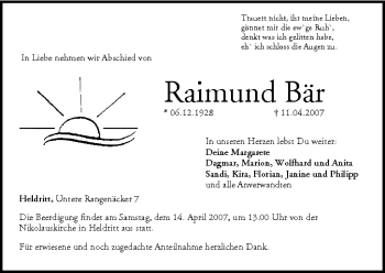 Anzeige von Raimund Bär von MGO