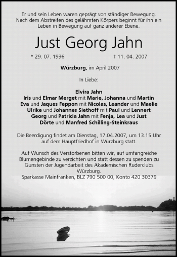 Anzeige von Just Georg Jahn von MGO
