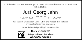 Anzeige von Just Georg Jahn von MGO