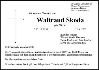 Anzeige von Waltraud Skoda von MGO