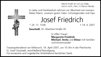 Anzeige von Josef Friedrich von MGO