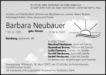 Anzeige von Barbara Neubauer von MGO