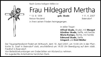 Anzeige von Hildegard Mertha von MGO