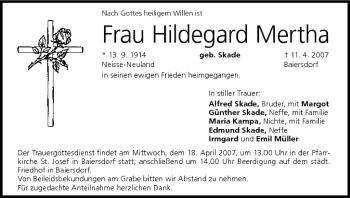 Anzeige von Hildegard Mertha von MGO