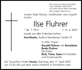 Anzeige von Ilse Fluhrer von MGO