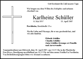 Anzeige von Karlheinz Schüller von MGO