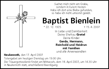 Anzeige von Baptist Bienlein von MGO