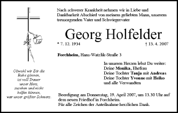 Anzeige von Georg Holfelder von MGO