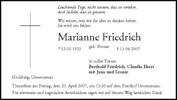 Anzeige von Marianne Friedrich von MGO