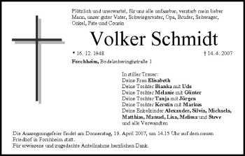Anzeige von Volker Schmidt von MGO