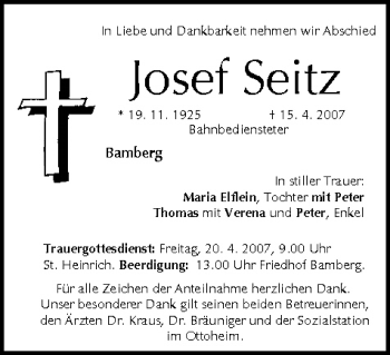 Anzeige von Josef Seitz von MGO