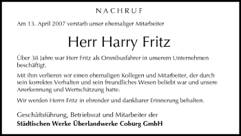 Anzeige von Harry Fritz von MGO