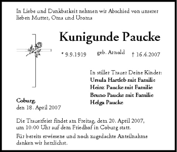 Anzeige von Kunigunde Paucke von MGO