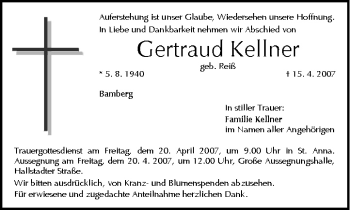 Anzeige von Gertraud Kellner von MGO