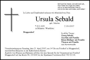 Anzeige von Ursula Sebald von MGO