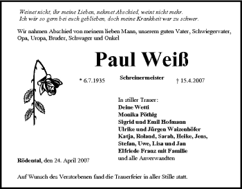 Anzeige von Paul Weiß von MGO