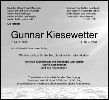 Anzeige von Gunnar Kiesewetter von MGO