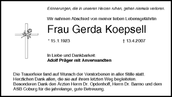 Anzeige von Gerda Koepsell von MGO