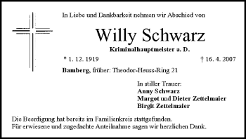 Anzeige von Willy Schwarz von MGO