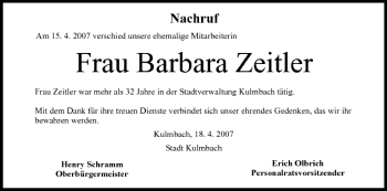 Anzeige von Barbara Zeitler von MGO