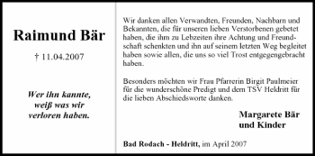 Anzeige von Raimund Bär von MGO