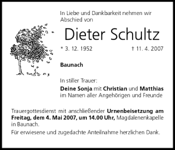 Anzeige von Dieter Schultz von MGO