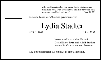 Anzeige von Lydia Stadter von MGO