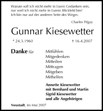 Anzeige von Gunnar Kiesewetter von MGO