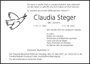 Anzeige von Claudia Steger von MGO