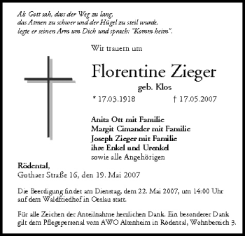 Anzeige von Florentine Zieger von MGO